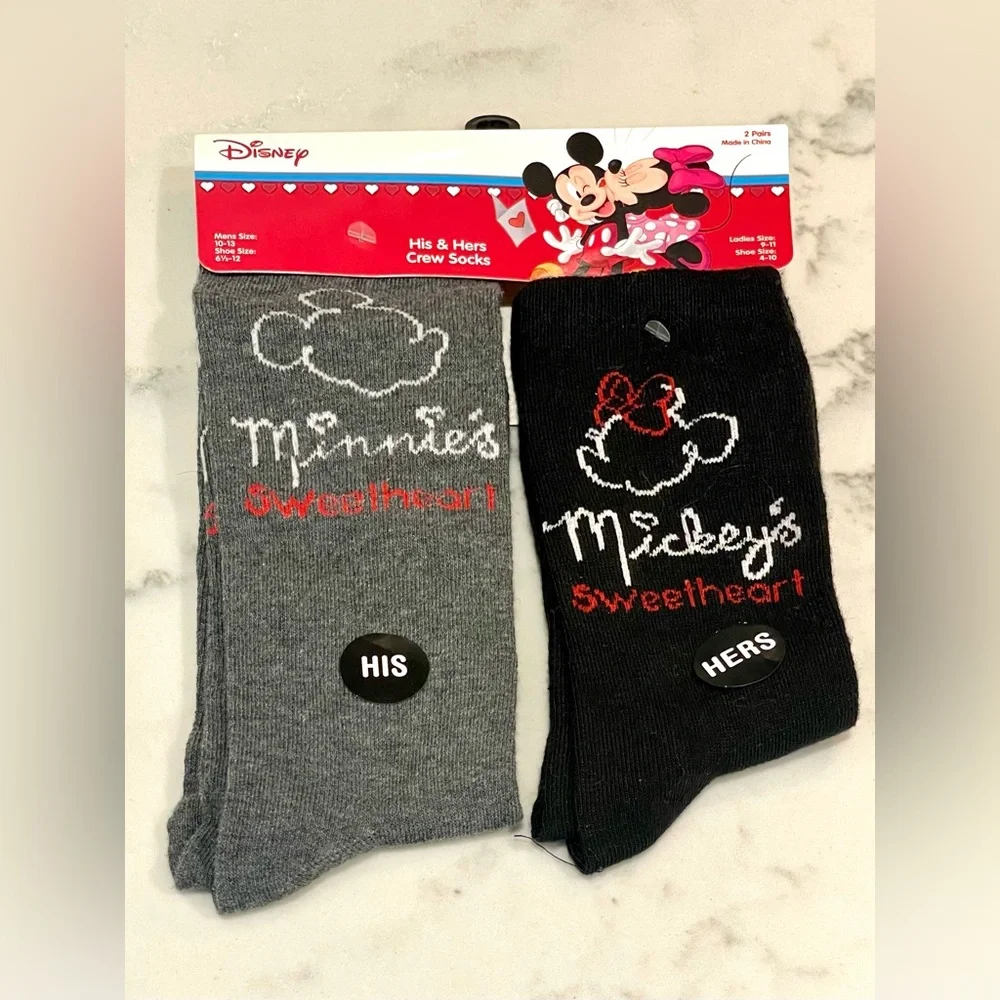 Disney Mickey & Minnie HIS & HERS Crew Socks-‎ New